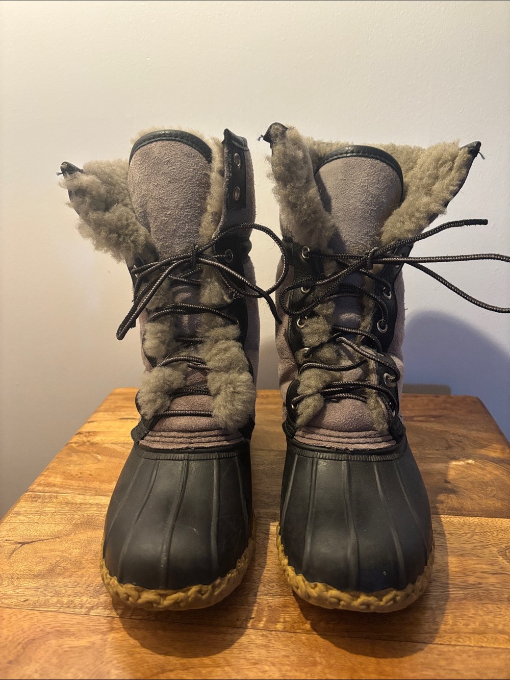L.L.Bean Women’s Insulated Duck Boots - Black and Gray with Shearling Trim